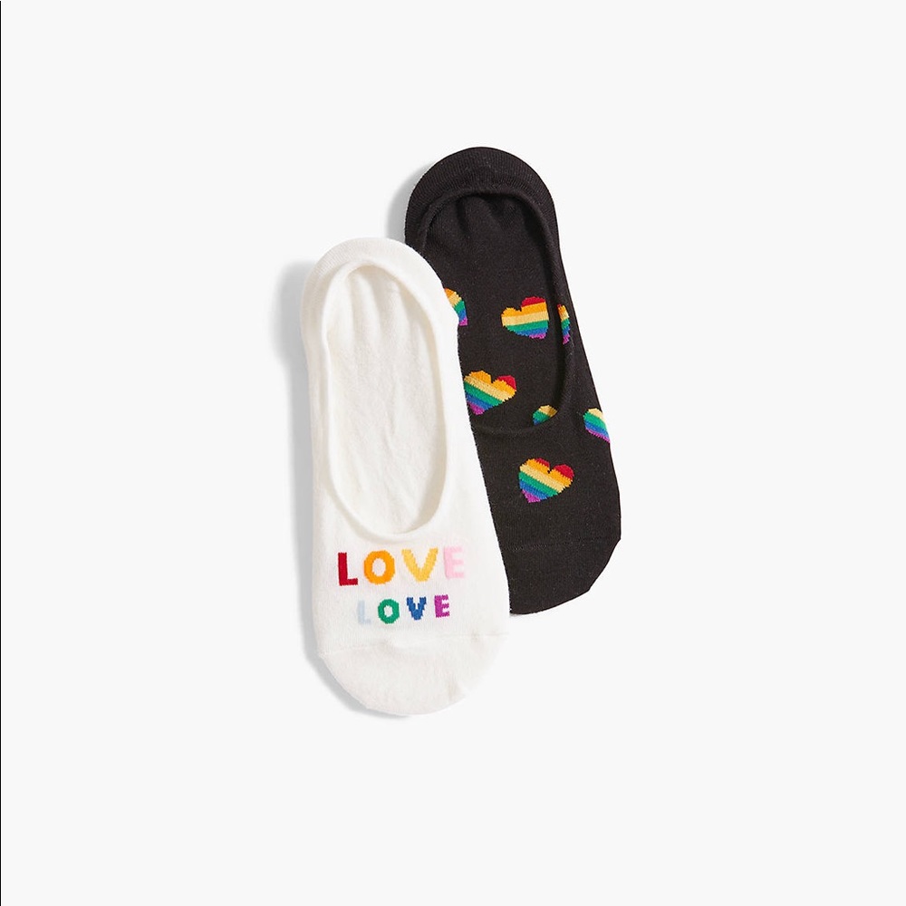 2 no show socks love rainbow heart